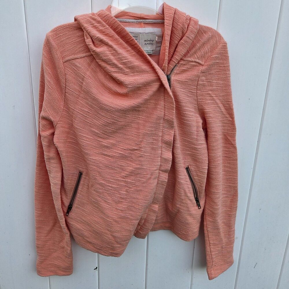 Anthropologie Saturday Sunday Asymmetrical Zip Hoodie Jacket Coral Size Small